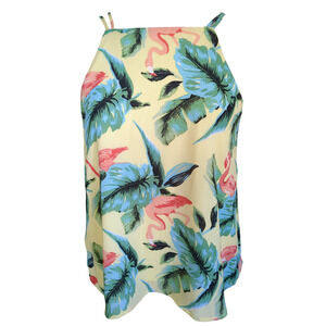 Small Blue Rain yellow floral pink flamingo women's tank top shirt #18